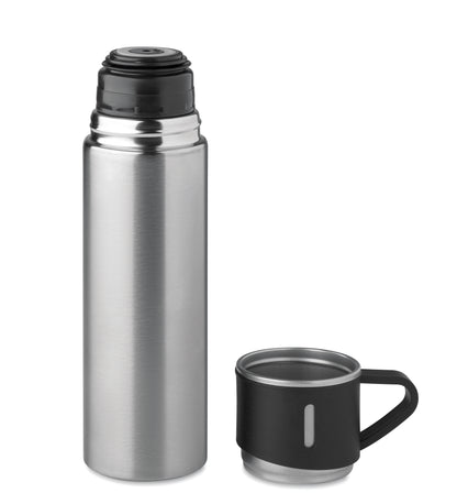 Set bestehend aus doppelwandiger Isolierflasche sowie 1 passenden Becher. Der Becher kann