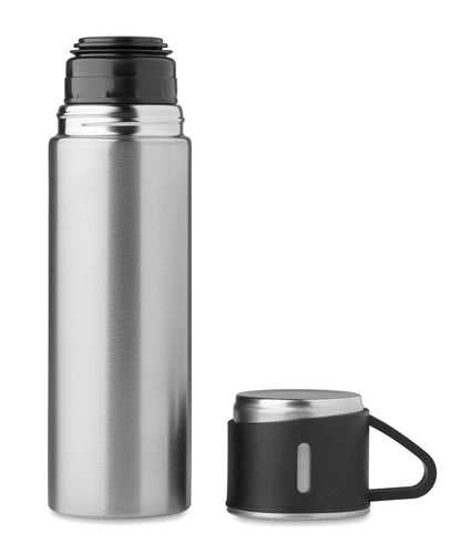 Set bestehend aus doppelwandiger Isolierflasche sowie 1 passenden Becher. Der Becher kann