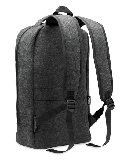 13'''' Laptop Rucksack aus RPET-Filz. Großes Hauptfach und Reißverschlussfach. Gepolsterte Rückseite und