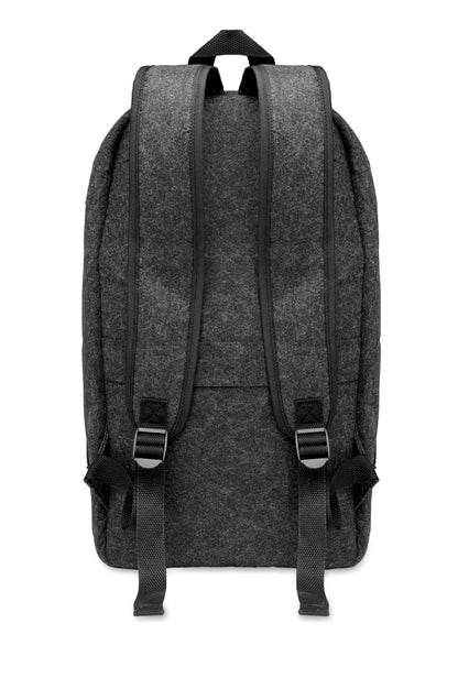 13'''' Laptop Rucksack aus RPET-Filz. Großes Hauptfach und Reißverschlussfach. Gepolsterte Rückseite und