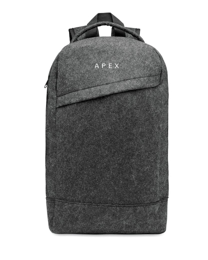 13'''' Laptop Rucksack aus RPET-Filz. Großes Hauptfach und Reißverschlussfach. Gepolsterte Rückseite und