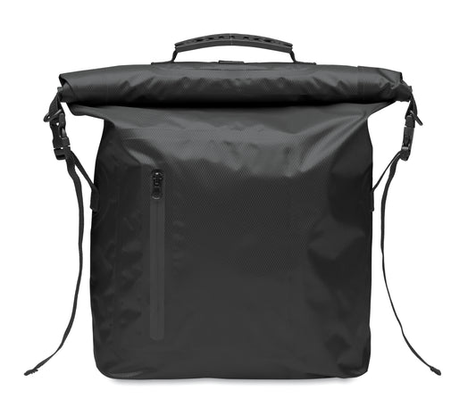 Wasserabweisender Rolltop-Rucksack aus RPET 210D Polyester. Volumen: 25 l.