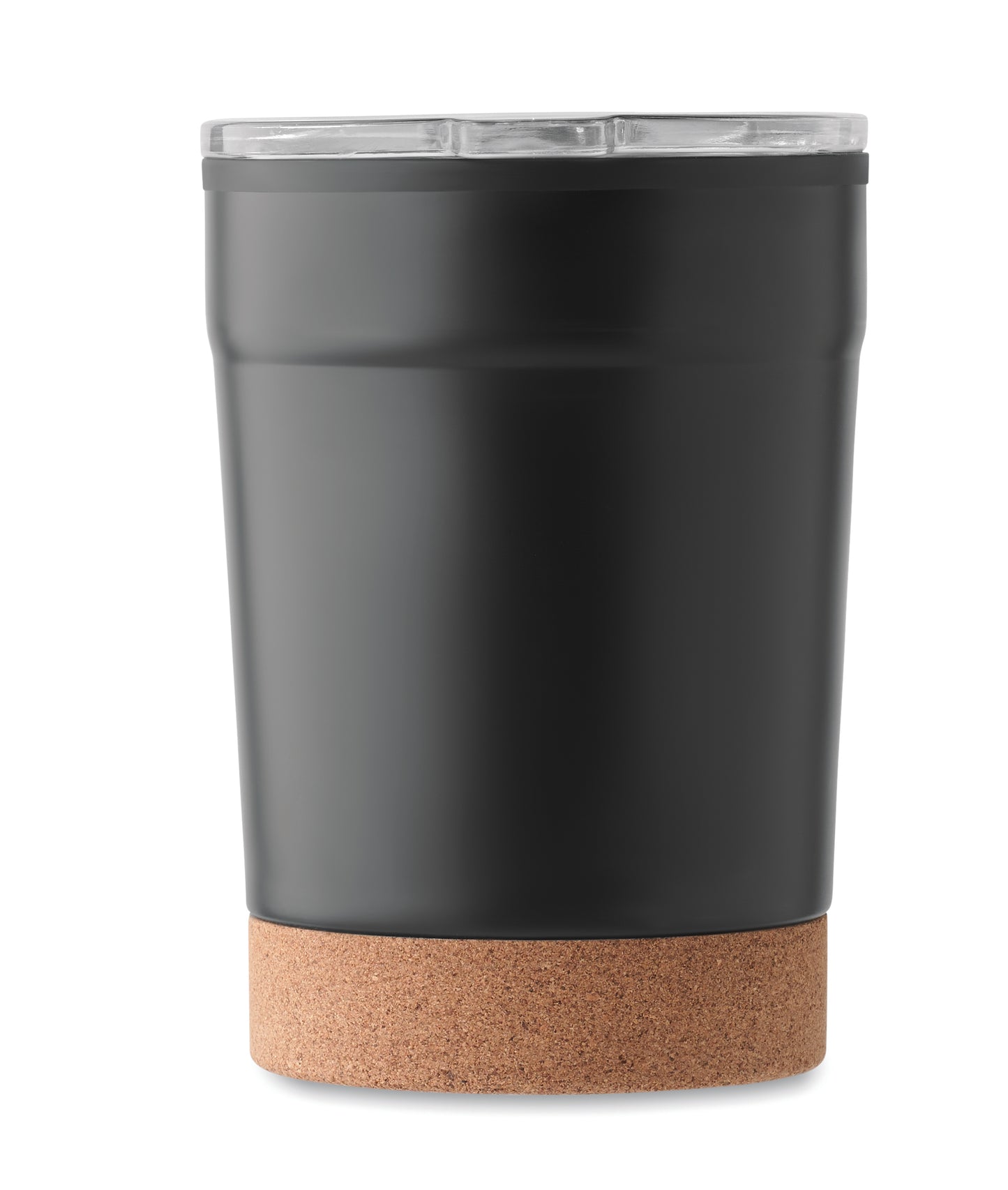 Doppelwandiger Becher aus Edelstahl mit PP-Innenseite. Der Boden ist mit Kork abgesetzt.