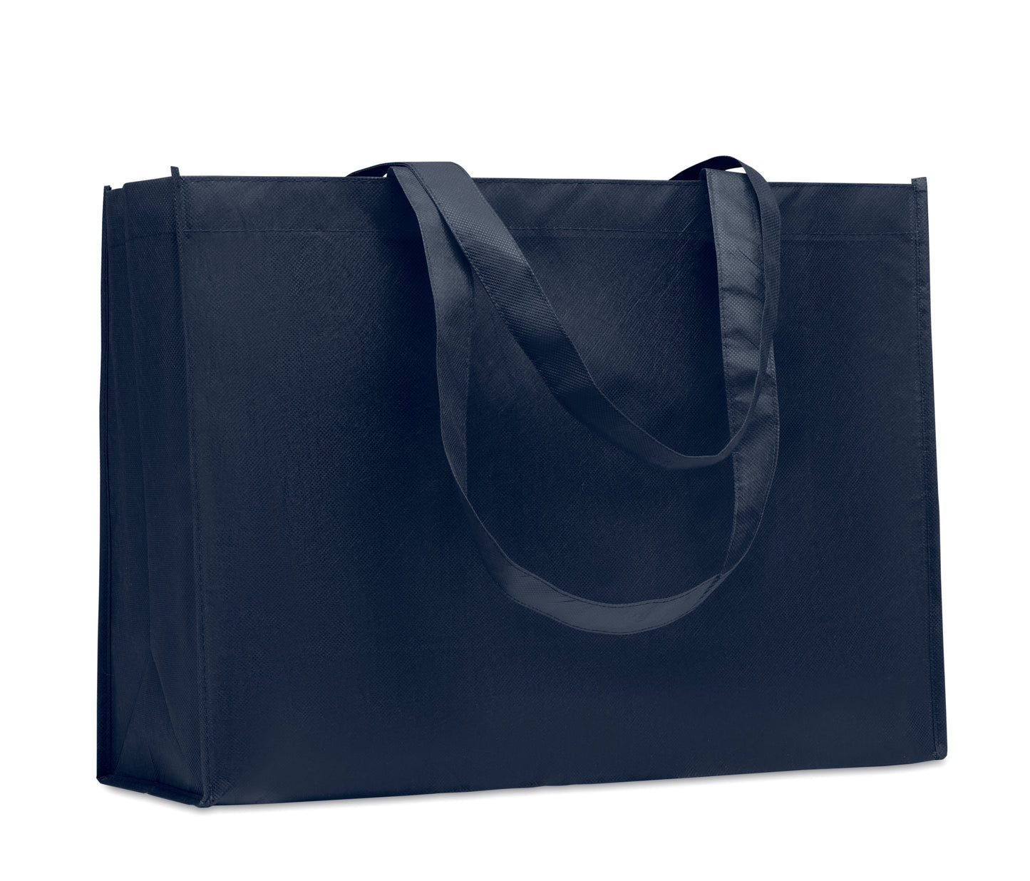 Einkaufs- oder Strandtasche aus RPET-Non Woven mit Seitenfalz und langen Tragegriffen. 80