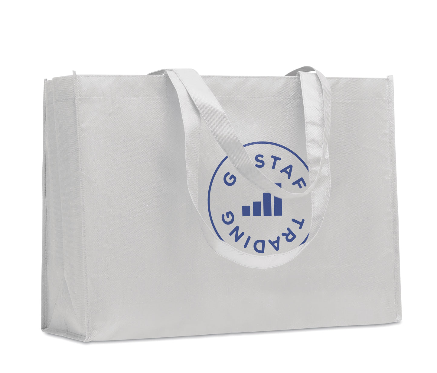 Einkaufs- oder Strandtasche aus RPET-Non Woven mit Seitenfalz und langen Tragegriffen. 80