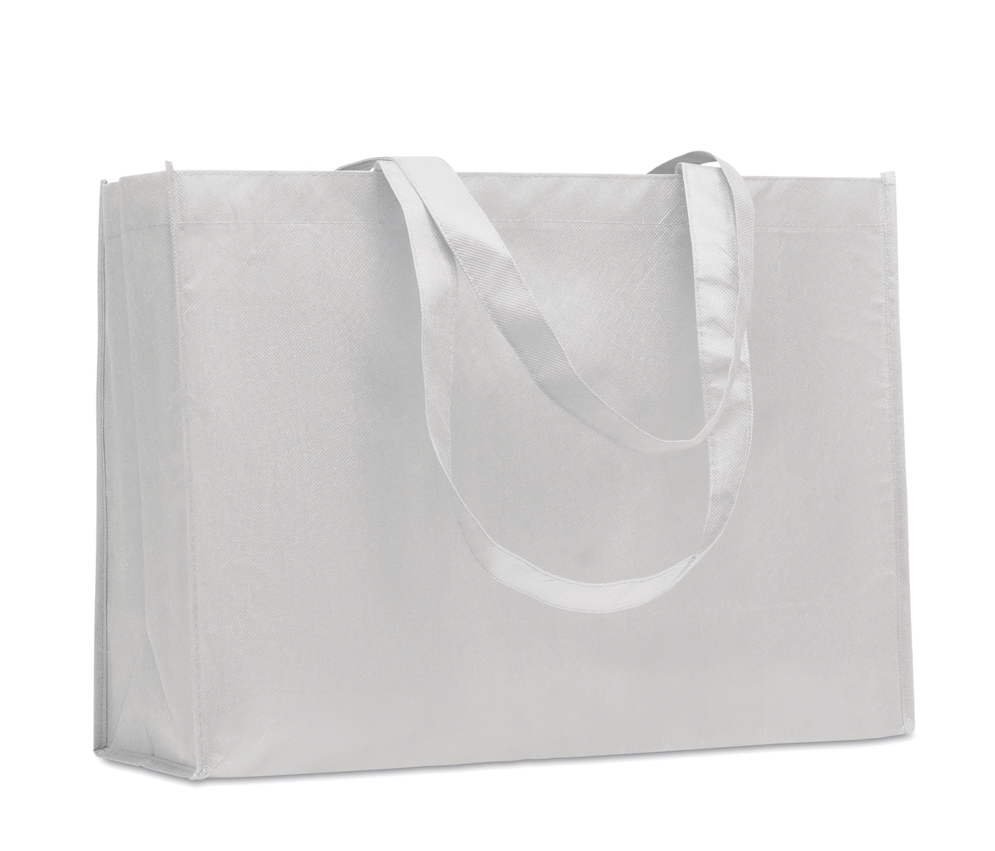Einkaufs- oder Strandtasche aus RPET-Non Woven mit Seitenfalz und langen Tragegriffen. 80