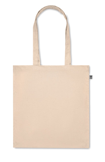Einkaufstasche aus Organic Cotton mit langen Tragegriffen und Bodenfalz. 220 g/m².