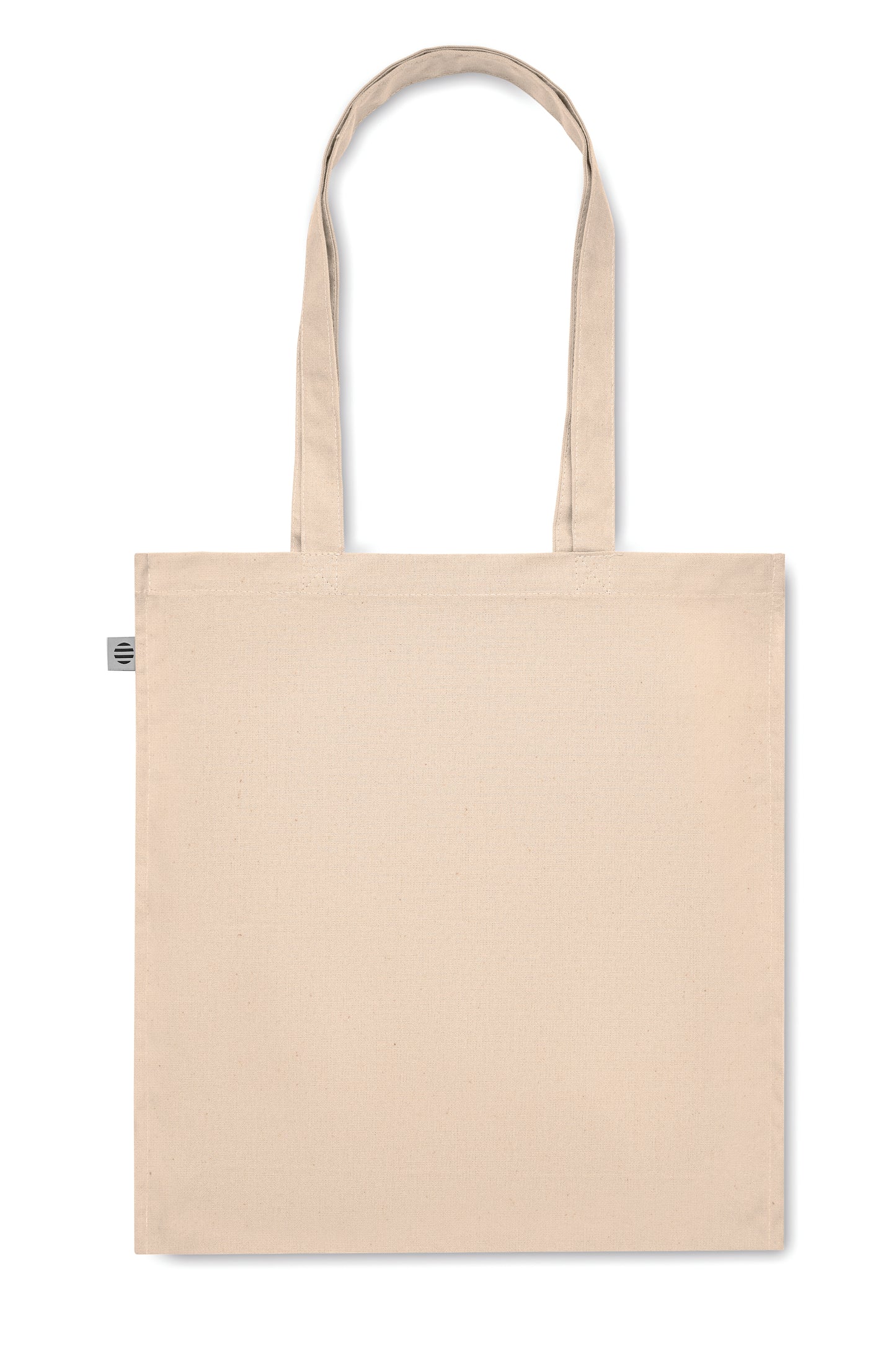 Einkaufstasche aus Organic Cotton mit langen Tragegriffen und Bodenfalz. 220 g/m².