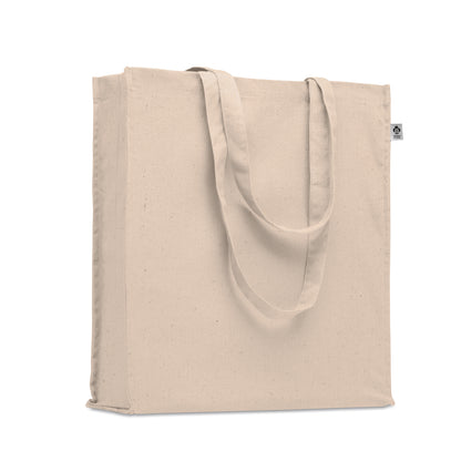 Einkaufstasche aus Organic Cotton mit langen Tragegriffen und Bodenfalz. 220 g/m².
