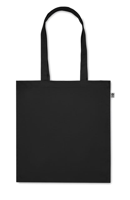 Einkaufstasche aus Organic Cotton mit langen Tragegriffen und Bodenfalz. 220 g/m².