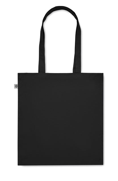 Einkaufstasche aus Organic Cotton mit langen Tragegriffen und Bodenfalz. 220 g/m².