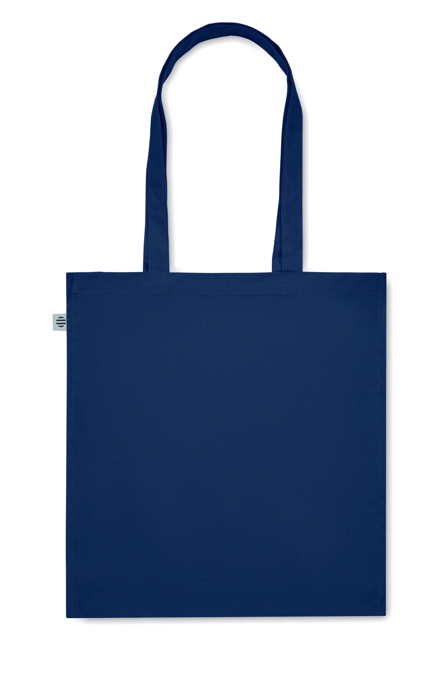 Einkaufstasche aus Organic Cotton mit langen Tragegriffen und Bodenfalz. 220 g/m².