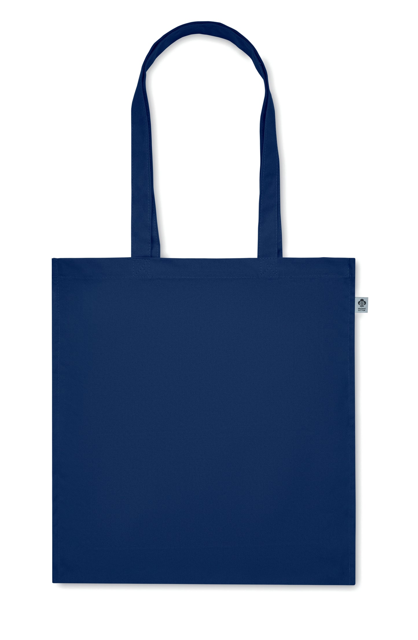 Einkaufstasche aus Organic Cotton mit langen Tragegriffen und Bodenfalz. 220 g/m².