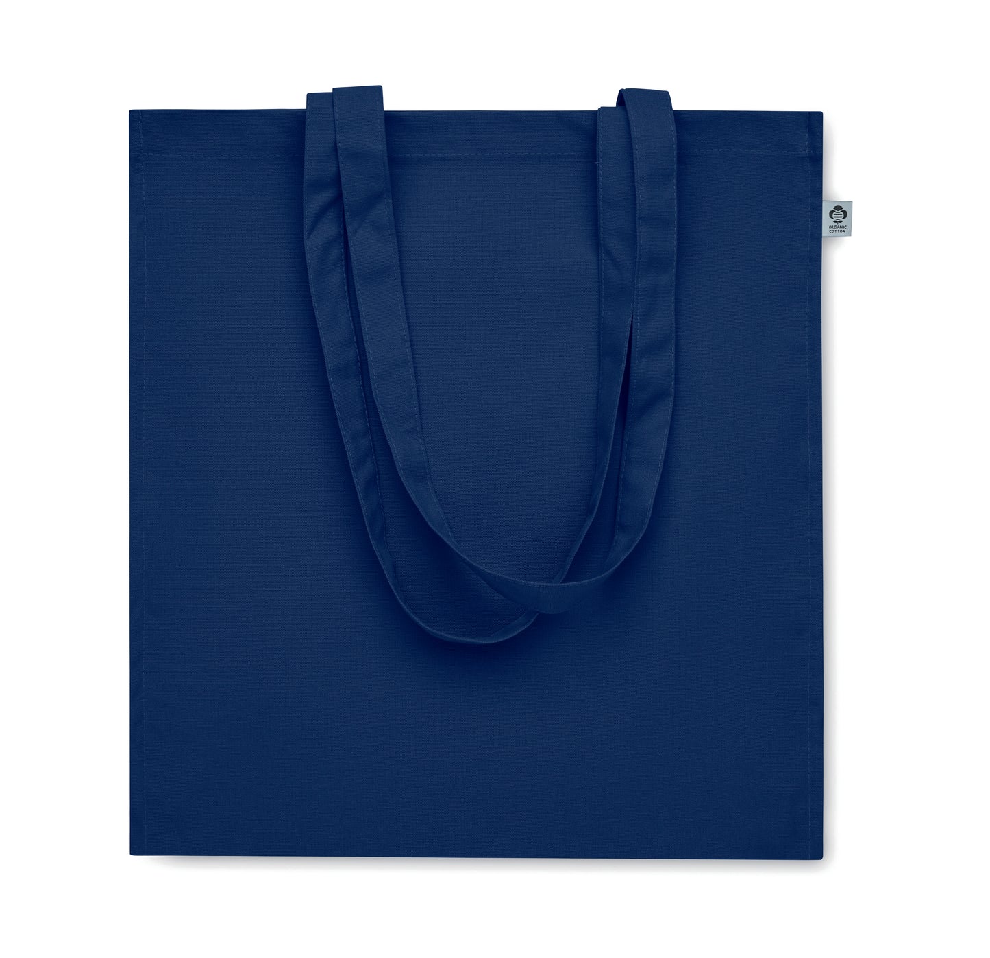 Einkaufstasche aus Organic Cotton mit langen Tragegriffen und Bodenfalz. 220 g/m².