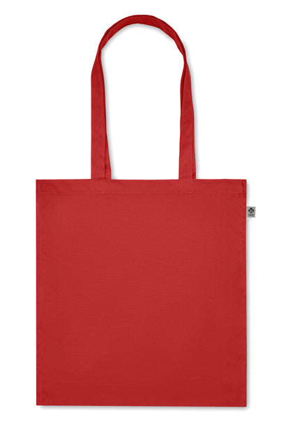 Einkaufstasche aus Organic Cotton mit langen Tragegriffen und Bodenfalz. 220 g/m².