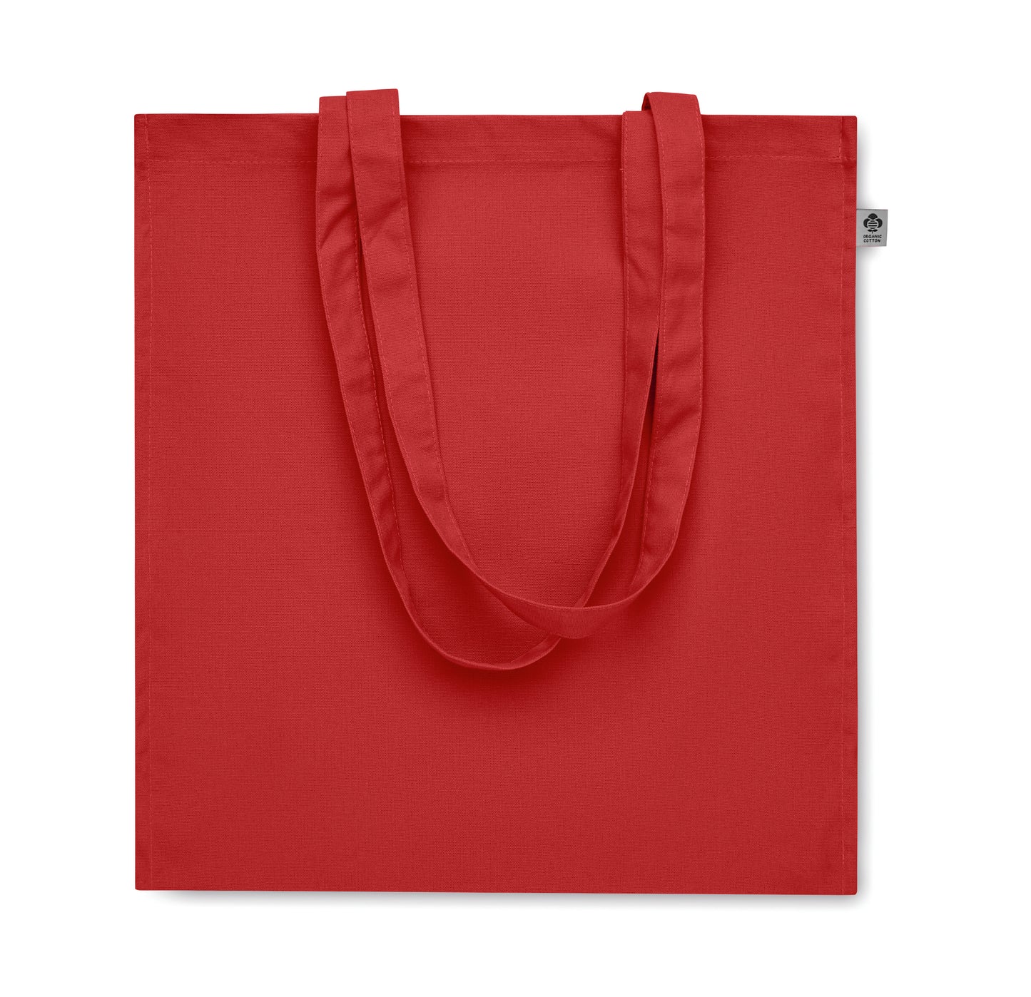 Einkaufstasche aus Organic Cotton mit langen Tragegriffen und Bodenfalz. 220 g/m².