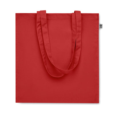 Einkaufstasche aus Organic Cotton mit langen Tragegriffen und Bodenfalz. 220 g/m².