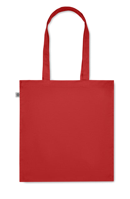 Einkaufstasche aus Organic Cotton mit langen Tragegriffen und Bodenfalz. 220 g/m².