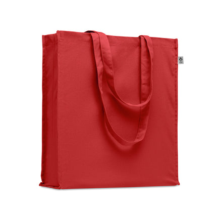 Einkaufstasche aus Organic Cotton mit langen Tragegriffen und Bodenfalz. 220 g/m².