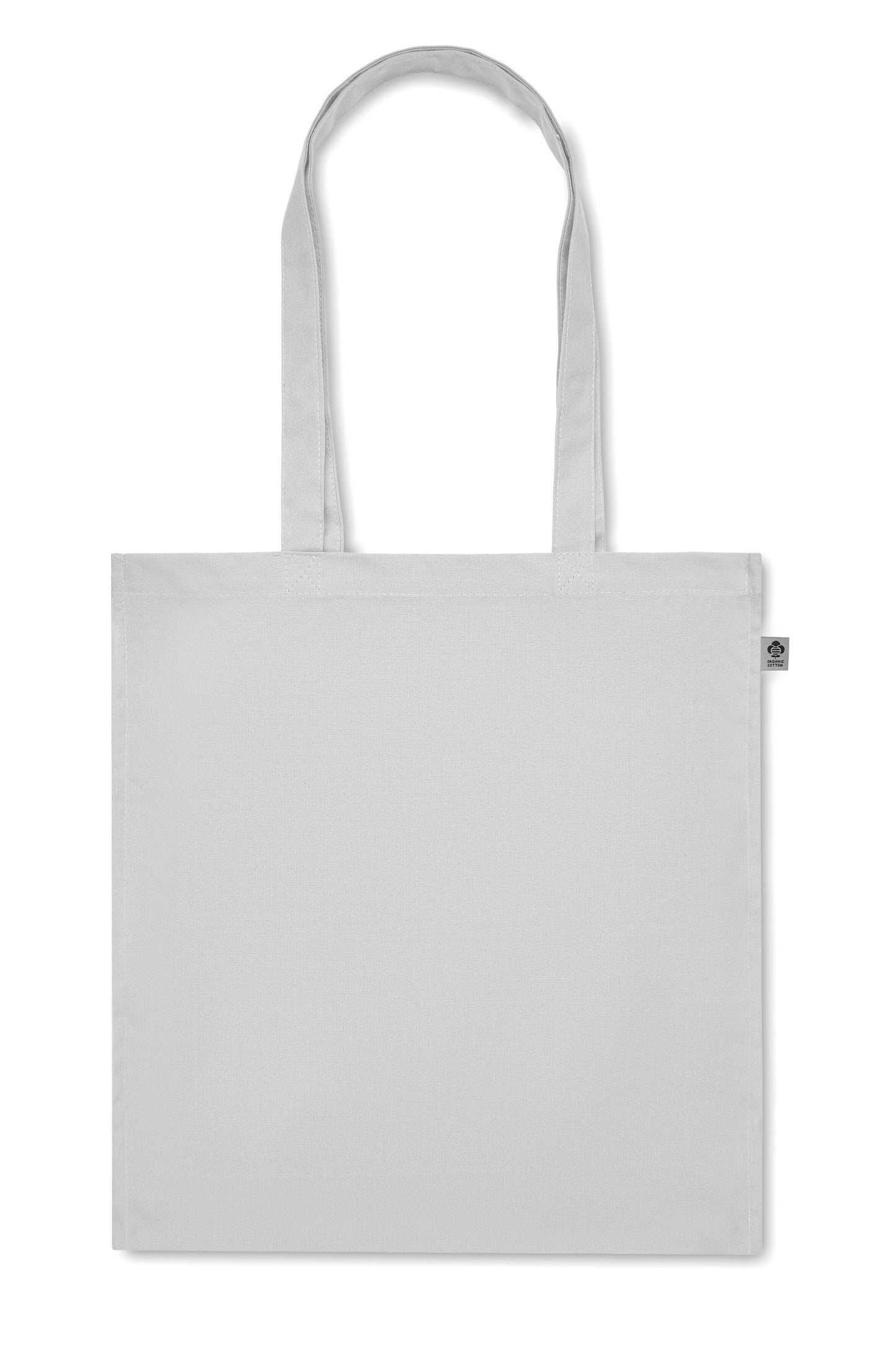 Einkaufstasche aus Organic Cotton mit langen Tragegriffen und Bodenfalz. 220 g/m².