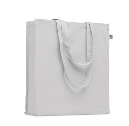 Einkaufstasche aus Organic Cotton mit langen Tragegriffen und Bodenfalz. 220 g/m².