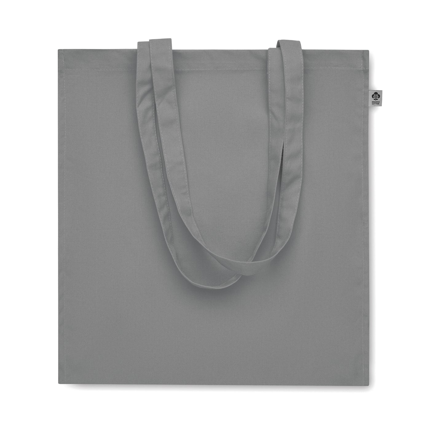 Einkaufstasche aus Organic Cotton mit langen Tragegriffen und Bodenfalz. 220 g/m².