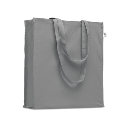 Einkaufstasche aus Organic Cotton mit langen Tragegriffen und Bodenfalz. 220 g/m².