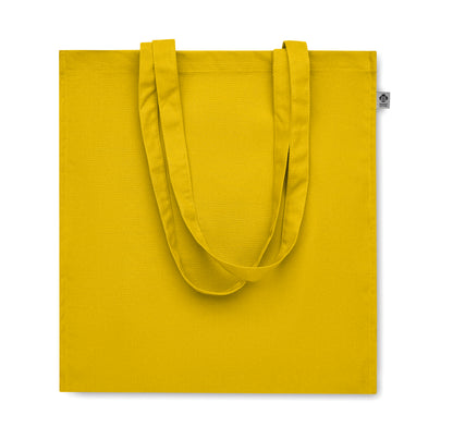 Einkaufstasche aus Organic Cotton mit langen Tragegriffen und Bodenfalz. 220 g/m².
