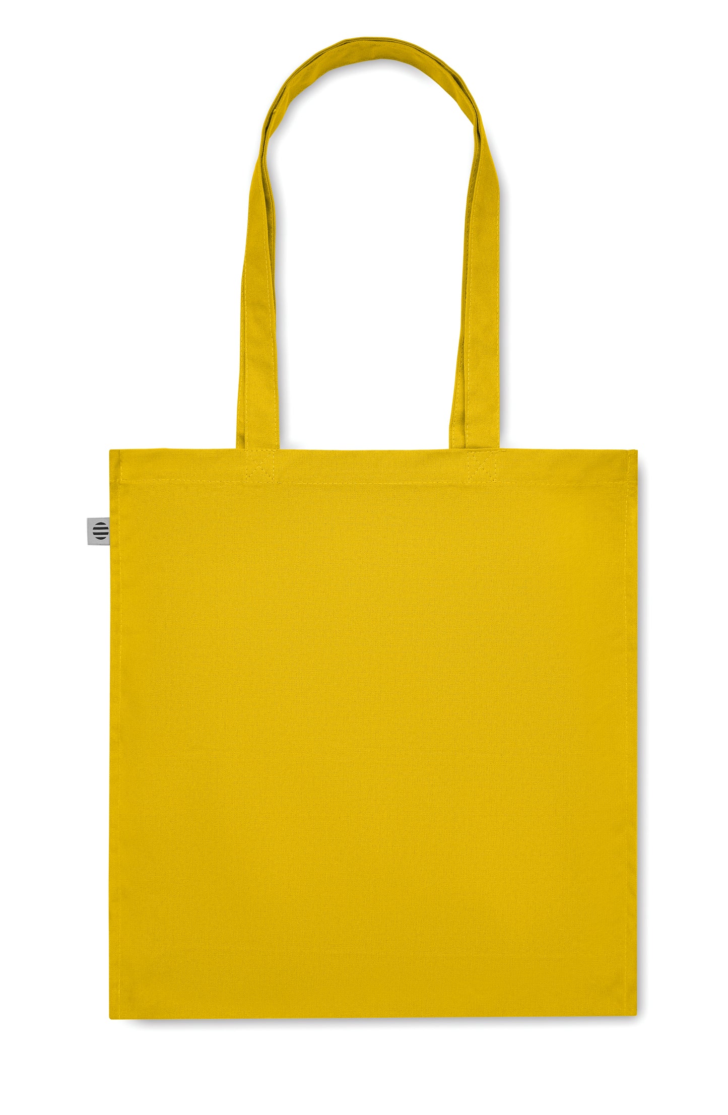 Einkaufstasche aus Organic Cotton mit langen Tragegriffen und Bodenfalz. 220 g/m².