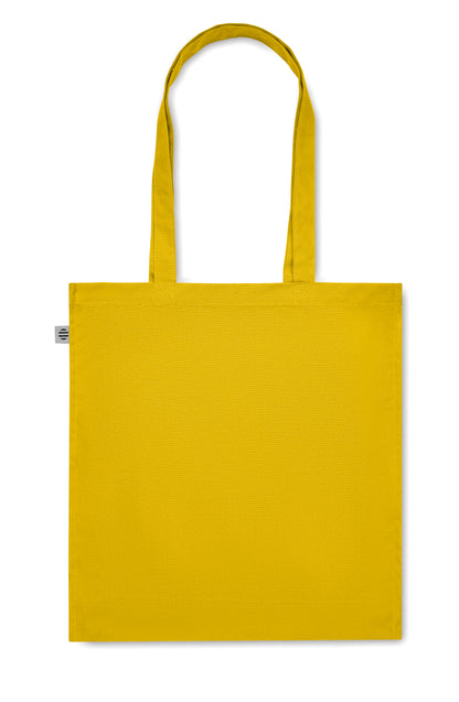 Einkaufstasche aus Organic Cotton mit langen Tragegriffen und Bodenfalz. 220 g/m².