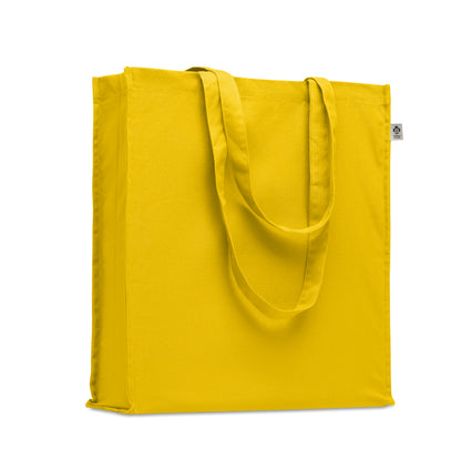 Einkaufstasche aus Organic Cotton mit langen Tragegriffen und Bodenfalz. 220 g/m².