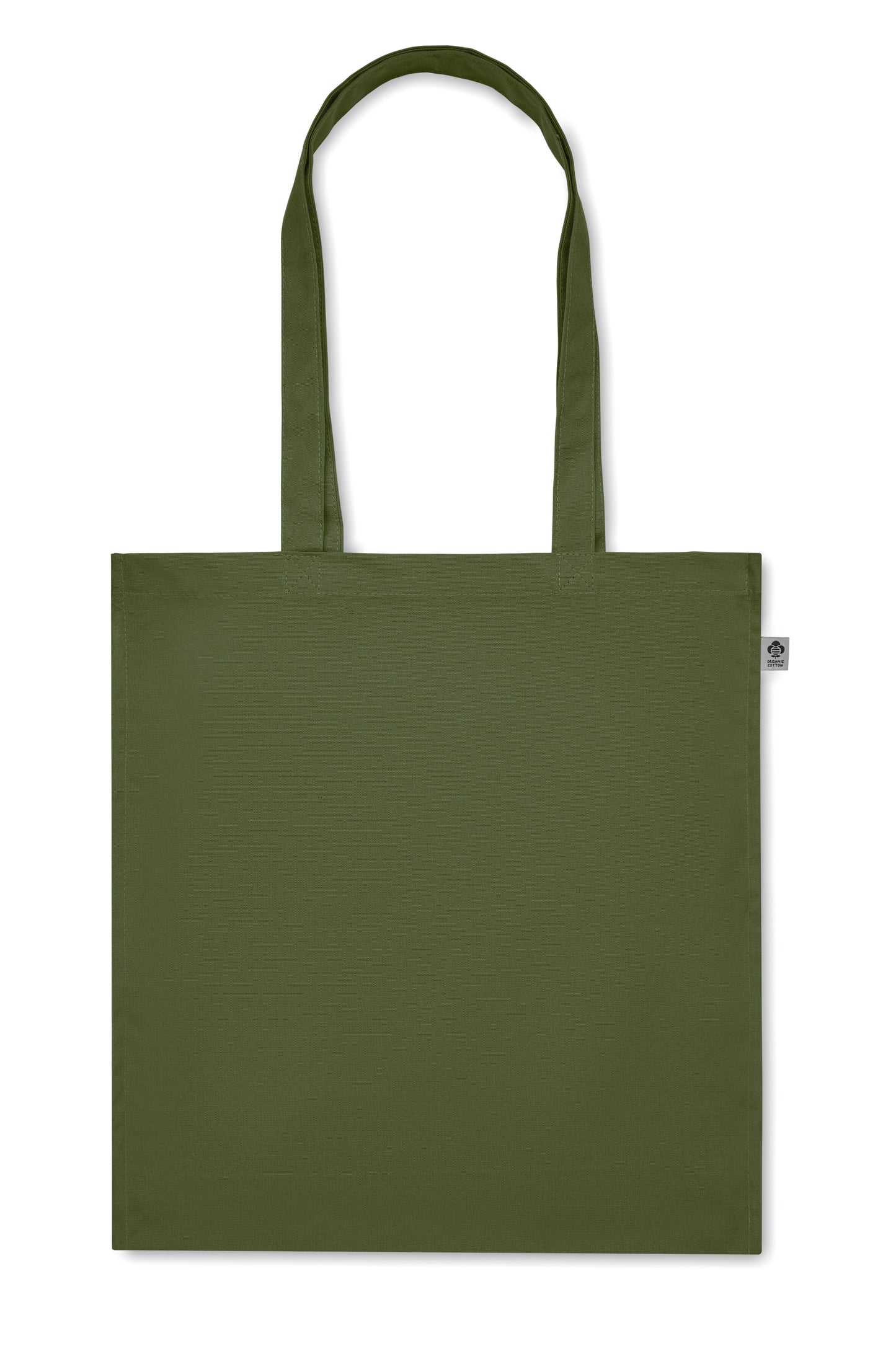 Einkaufstasche aus Organic Cotton mit langen Tragegriffen und Bodenfalz. 220 g/m².