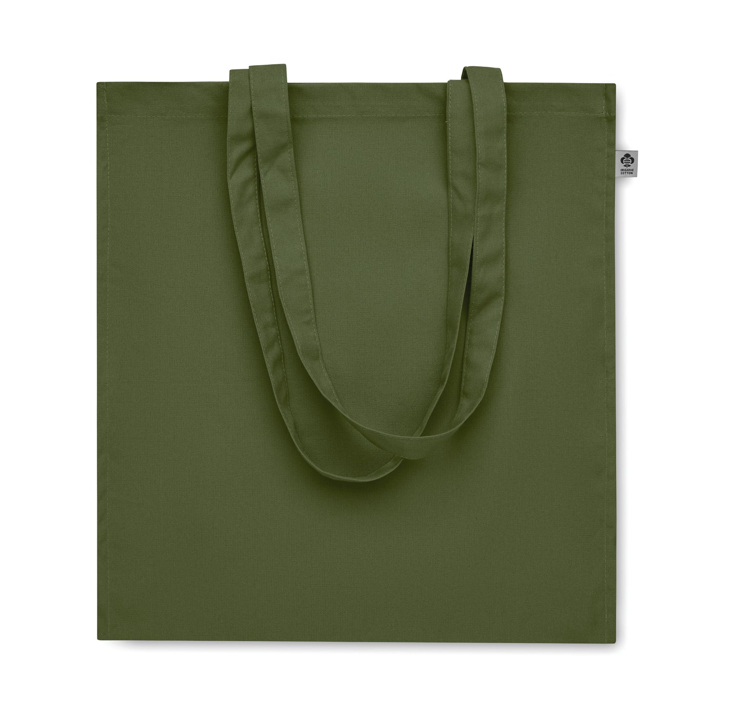 Einkaufstasche aus Organic Cotton mit langen Tragegriffen und Bodenfalz. 220 g/m².