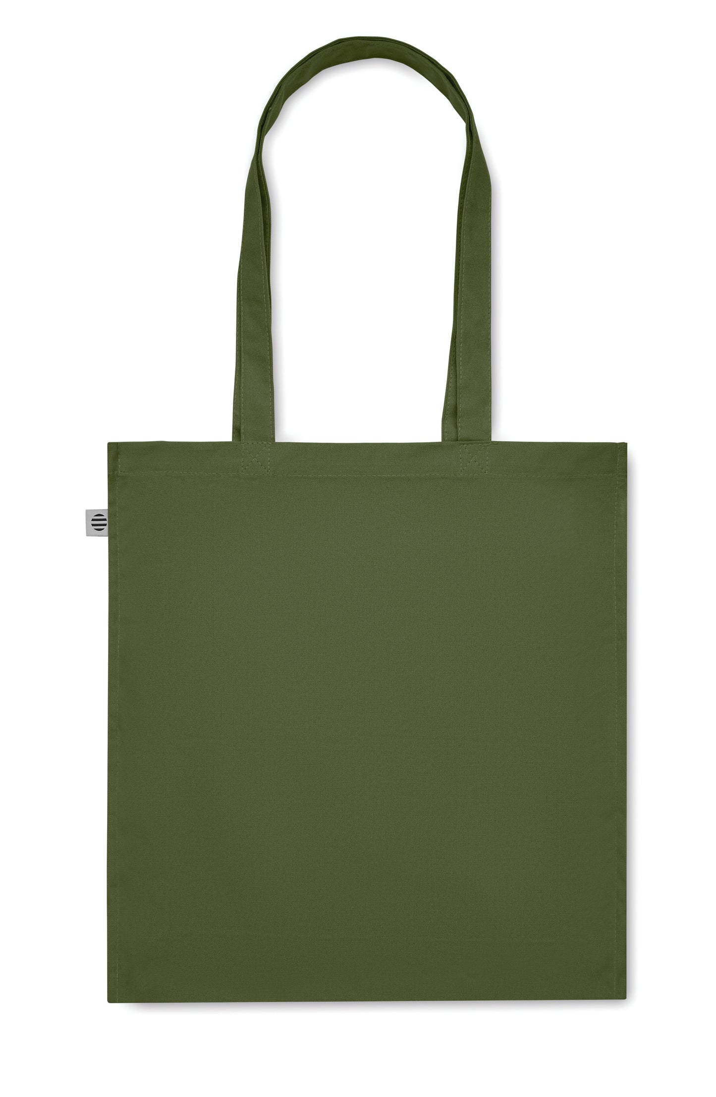 Einkaufstasche aus Organic Cotton mit langen Tragegriffen und Bodenfalz. 220 g/m².