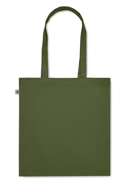 Einkaufstasche aus Organic Cotton mit langen Tragegriffen und Bodenfalz. 220 g/m².