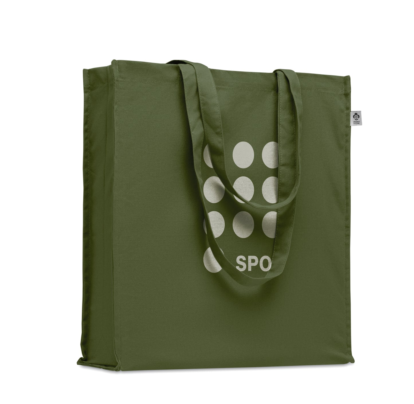 Einkaufstasche aus Organic Cotton mit langen Tragegriffen und Bodenfalz. 220 g/m².