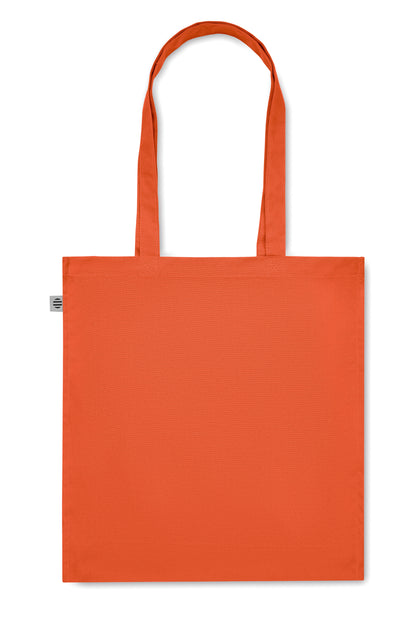 Einkaufstasche aus Organic Cotton mit langen Tragegriffen und Bodenfalz. 220 g/m².