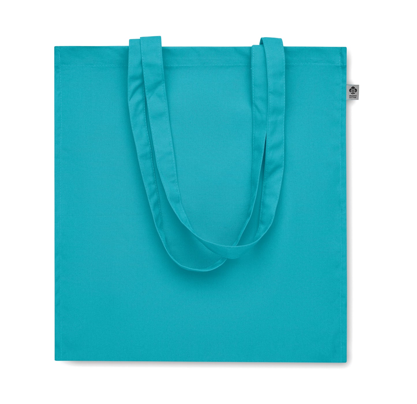 Einkaufstasche aus Organic Cotton mit langen Tragegriffen und Bodenfalz. 220 g/m².