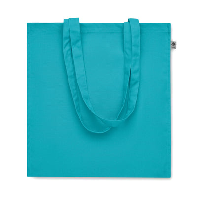 Einkaufstasche aus Organic Cotton mit langen Tragegriffen und Bodenfalz. 220 g/m².