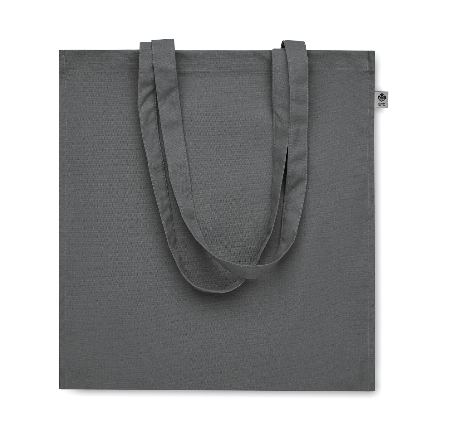 Einkaufstasche aus Organic Cotton mit langen Tragegriffen und Bodenfalz. 220 g/m².