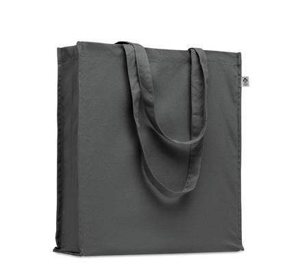 Einkaufstasche aus Organic Cotton mit langen Tragegriffen und Bodenfalz. 220 g/m².