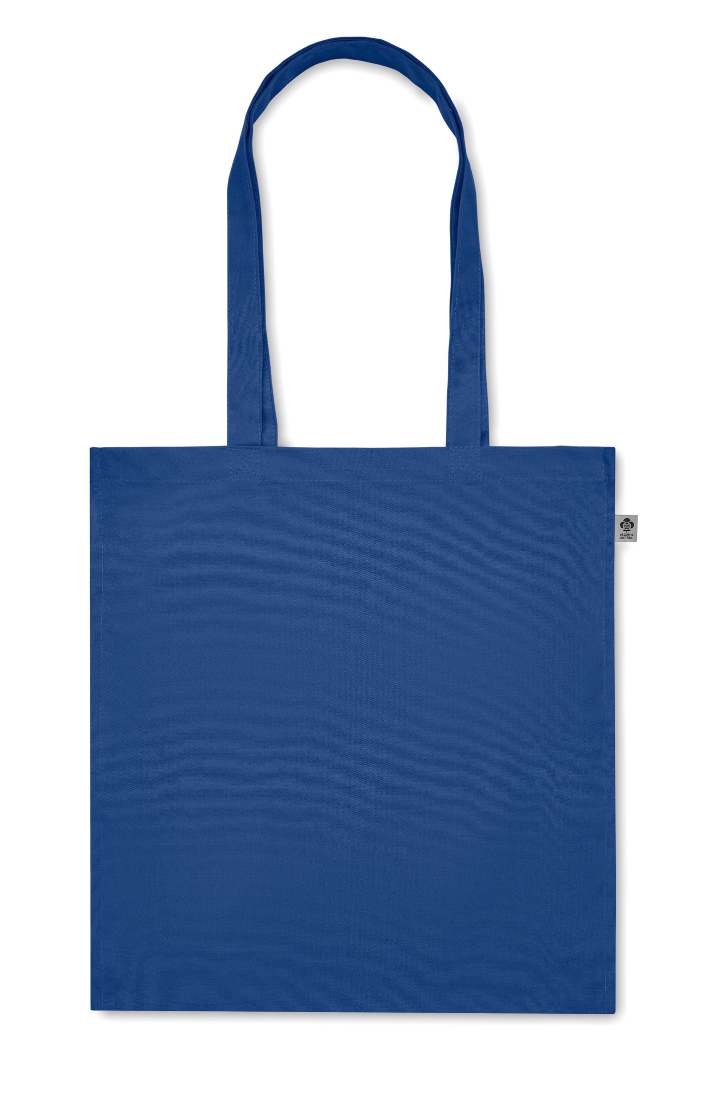 Einkaufstasche aus Organic Cotton mit langen Tragegriffen und Bodenfalz. 220 g/m².