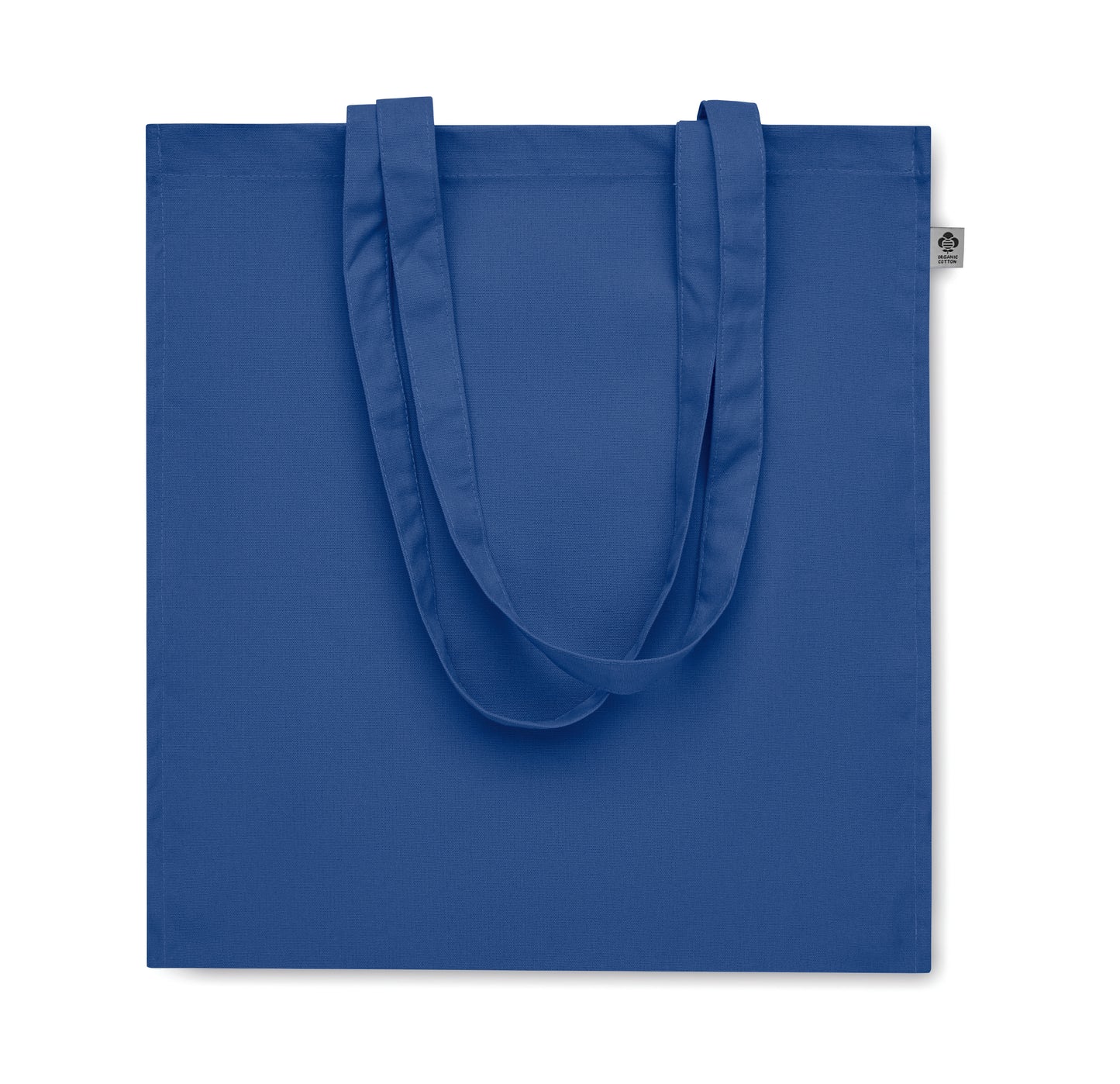 Einkaufstasche aus Organic Cotton mit langen Tragegriffen und Bodenfalz. 220 g/m².