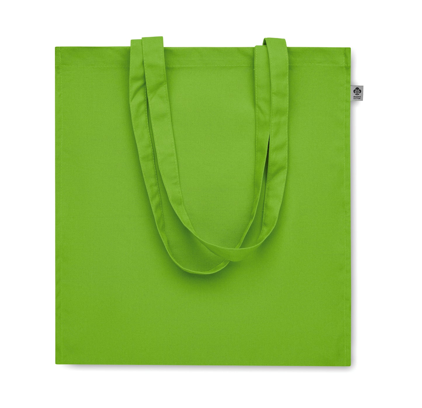 Einkaufstasche aus Organic Cotton mit langen Tragegriffen und Bodenfalz. 220 g/m².