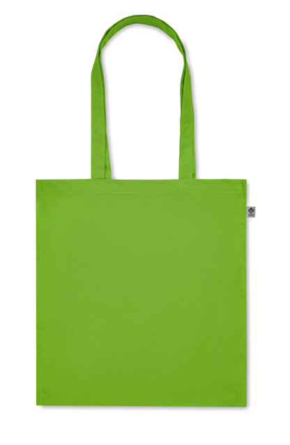 Einkaufstasche aus Organic Cotton mit langen Tragegriffen und Bodenfalz. 220 g/m².