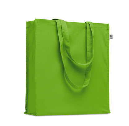 Einkaufstasche aus Organic Cotton mit langen Tragegriffen und Bodenfalz. 220 g/m².