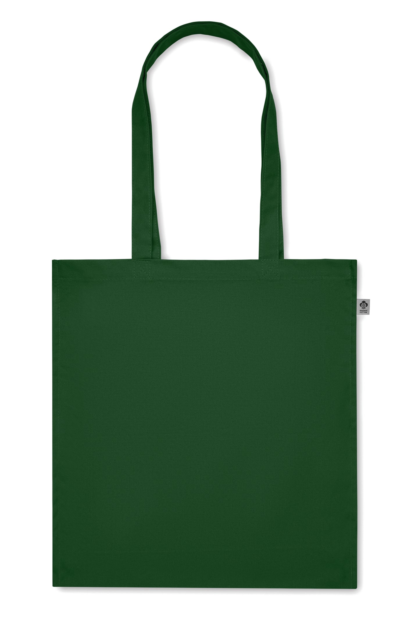 Einkaufstasche aus Organic Cotton mit langen Tragegriffen und Bodenfalz. 220 g/m².