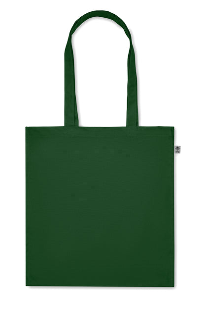 Einkaufstasche aus Organic Cotton mit langen Tragegriffen und Bodenfalz. 220 g/m².