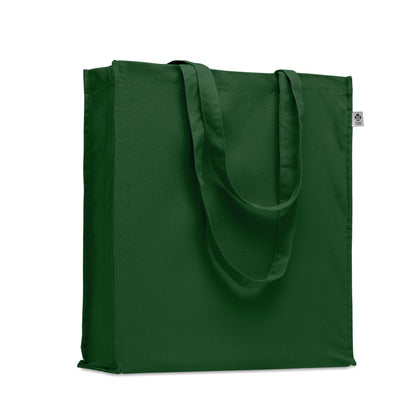 Einkaufstasche aus Organic Cotton mit langen Tragegriffen und Bodenfalz. 220 g/m².