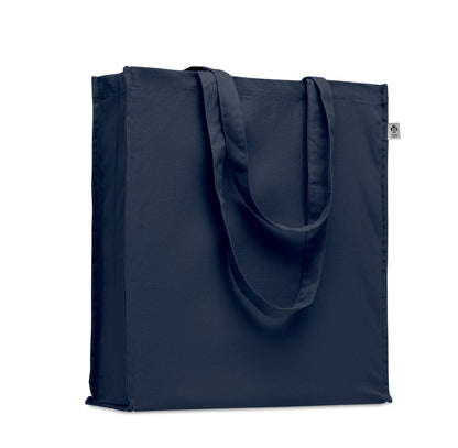 Einkaufstasche aus Organic Cotton mit langen Tragegriffen und Bodenfalz. 220 g/m².